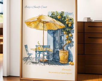 Amalfi Coast Limoncello Art Print, Italian Summer (Digital Download)