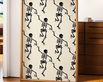 Dancing Skeleton Halloween Wall Art, Spooky Fun Decor (Digital Download)
