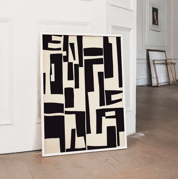 Modern Beige Black Abstract Art Print...