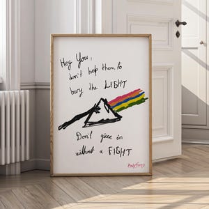 Póster de Pink Floyd, arte de pared con cita de la letra de Hey You, arte de pared con cita de Pink Floyd, ilustración dibujada a mano, póster de la paz, arte de mano con prisma de Pink Floyd