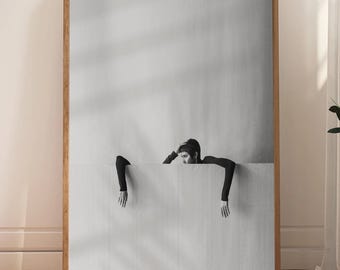 Surreal Female Portrait Art, Black and White Minimalist Print, Modern Wall Decor, Abstract Fine Art Poster, Artistic Photography, Download