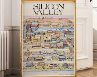 Vintage Silicon Valley Map Print – 1980s Tech Companies (Digital Download)