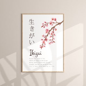 Ikigai / Scopri il tuo scopo nella vita / Citazione ispiratrice / Significato della parola / Decorazione per la casa / Arte murale digitale / Regalo per un amico / Giapponese