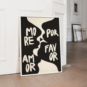 Mehr Amor Por Favor Wandkunst, Paar Liebe Zitat Poster, Boho Schwarz und Beige Wandkunst, Moderne eklektische Wandkunst, Maximalist Poster,