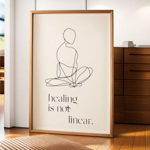 Heilung ist keine lineare Wandkunst, abstrakte minimalistische Hand gezeichnete Kunst, Selbstfürsorge Kunst, Therapiepraxis, Ratgeber, Therapiekunst, psychische Gesundheit Poster