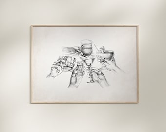 Vintage Cheers Cocktail Print, Bar Cart Decor (Digital Download)