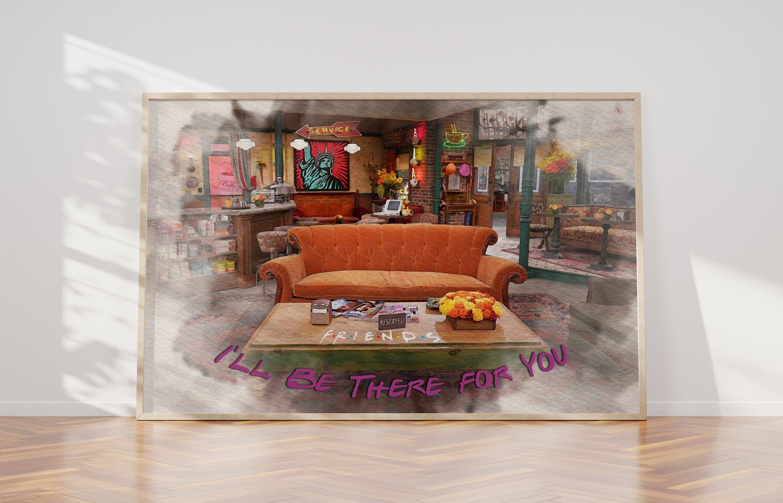Friends Central Perk Watercolor Art Print, Orange Couch (digital