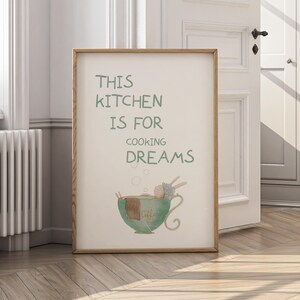 Sage Green Vintage Kitchen Decor Aesthetic Kitchen Wall Art Print, This Kitchen is For Cooking Dreams Quote Wall Art, Coffee Lover Poster