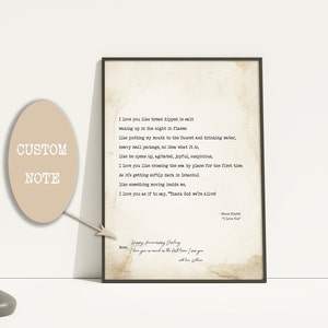 Poesía de amor en el arte mural turco, poema "Te amo" de Nazim Hikmet, carta de amor, votos matrimoniales, regalo significativo para el Día de las Velantinas, impresión de poema de amor