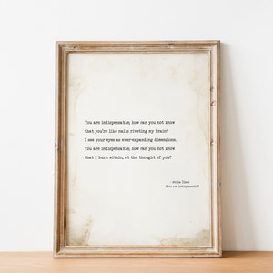 Poesía de amor en el arte mural turco, poema "Eres indispensable" de Atilla İlhan, carta de amor, votos matrimoniales, regalo significativo para el Día de las Velantinas.