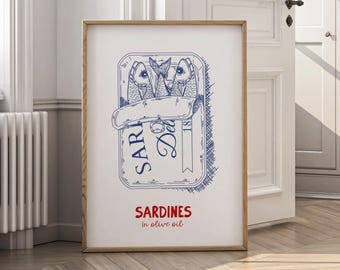 Vintage Sardine Can Print, Retro Kitchen Wall Art (Digital Download)