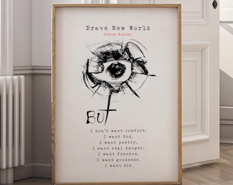 Brave New World Quote Print, Aldous Huxley Wall Art (Digital Download)