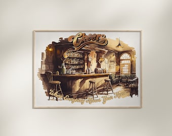 Cheers TV Series Watercolor Bar Print, Vintage Wall Art (Digital Download)