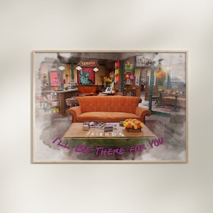 フレンズ テレビシリーズ ポスター バー カフェ 水彩画 ウォールアート、I'll There For You、セントラル パーク カフェのオレンジ色のソファ、バー カート アクセサリー