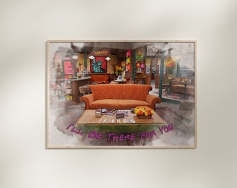 Friends Central Perk Watercolor Art Print, Orange Couch (Digital Download)