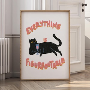 Lámina artística de gato gracioso, decoración con afirmaciones positivas (descarga digital)