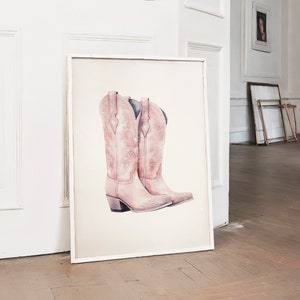 Pastellrosa Cowgirl-Stiefel Digitaler Kunst-Druck, Country-Western-Ästhetik, Vintage Neutral Cowgirl-Stiefel, Retro Western-Druck, trendige Wandkunst