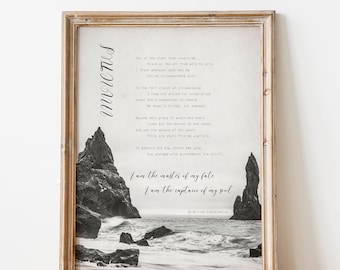 Impressão do poema Invictus, citação de William Ernest Henley, arte de parede inspiradora (download digital)
