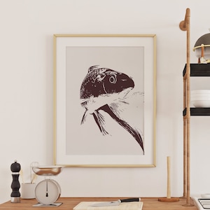 Sztuka ścienna w stylu vintage z rybą w kuchni | Dekoracja ścienna do jadalni | Dekoracja retro kawiarni i baru | Plakat z rybą | Realistyczna sztuka ścienna z rybą | Prezent dla miłośnika ryb