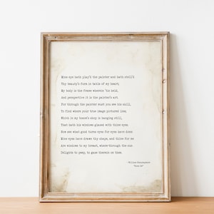 Poesía de amor de William Shakespeare, arte mural, soneto 24 de Shakespeare, carta de amor, votos matrimoniales, regalo significativo para el Día de San Valentín, poema de amor