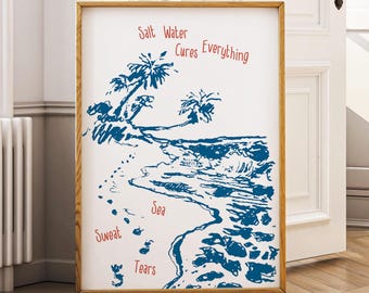 Blue Seashells Coastal Print, Salt Water Cure Art (Digital Download)