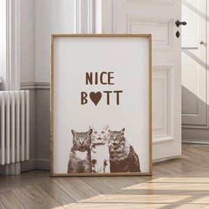 Funny Cats Bathroom Print, Vintage Cats Wall Art, Nice Butt Funny Bathroom Decor, Cat Owner Gift, Kitten Poster, Trendy Cat Wall Art