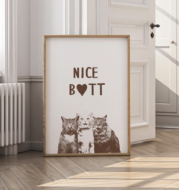 Funny Cats Bathroom Print, Vintage Cat Wall Art (Digital Download)