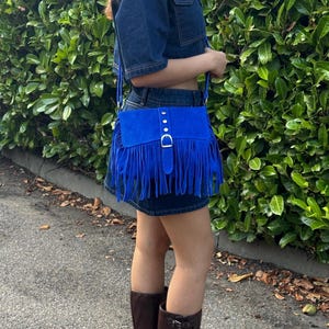 Royal Blue Suede Crossbody Bag: Italian Leather Shoulder Bag