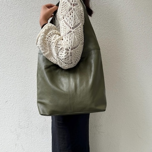 Cali Olive Echtleder Hobo Bag Jeden Tag Praktische Leder Einkaufstasche Unisex Große Schultertasche Geschenk Für Sie und Ihn Stilvolle Schultasche