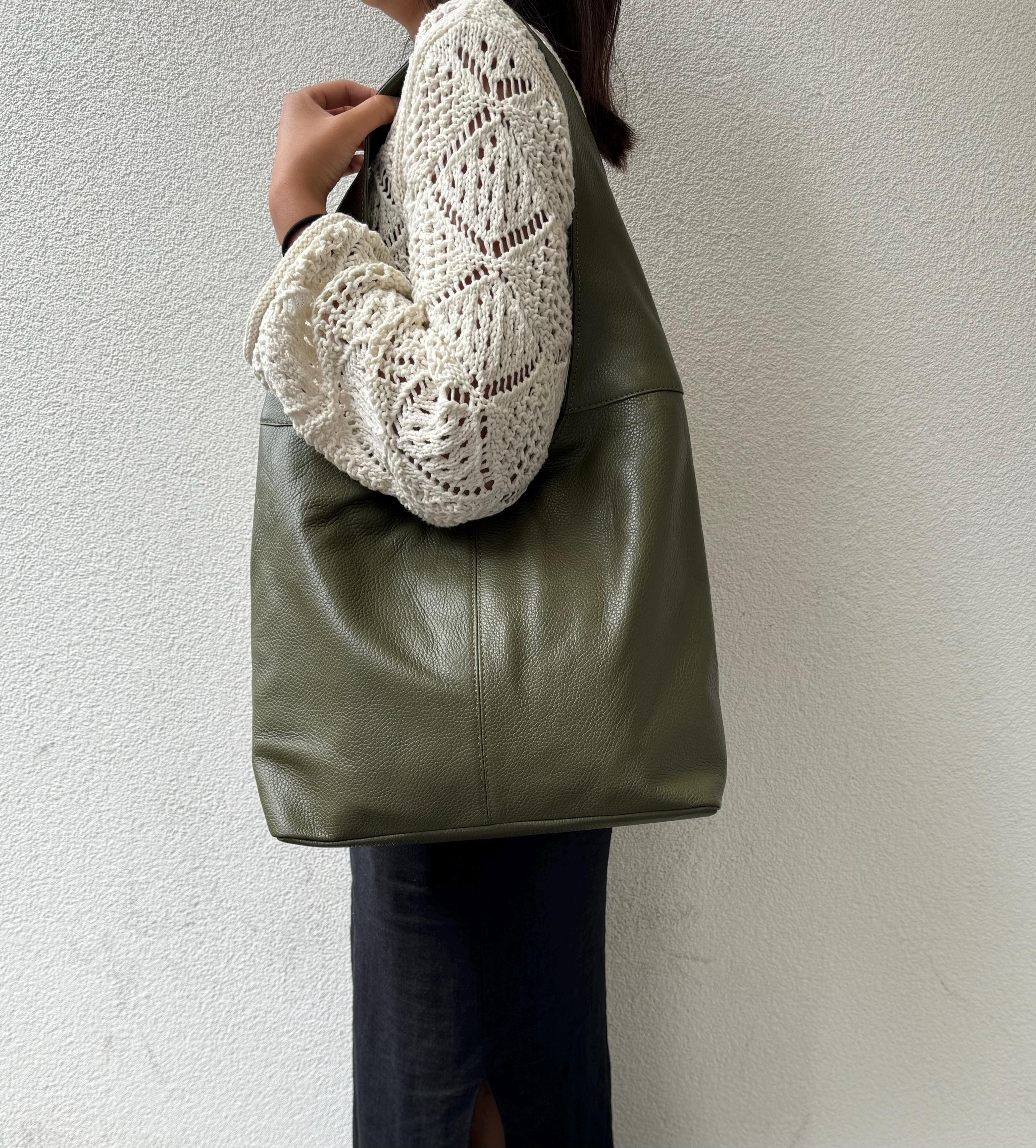 Cali Olive Genuine Leather Hobo Bag Everyday Practical