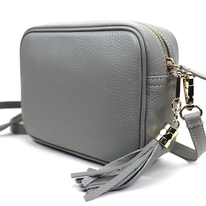 Light Grey Italian Leather Crossbody Bag: Handcrafted Minimalist Design