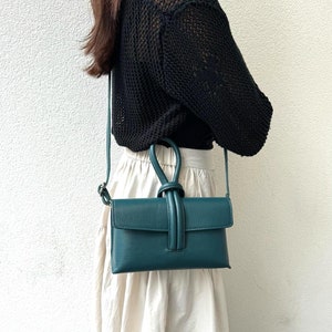 Teal Italian Leather Handbag: Handmade Top Handle Crossbody Clutch