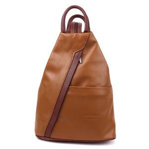 Hellbraun und Dunkelbraun Vera Pelle Italienischer, Weicher Lederrucksack Handgefertigter Rucksack aus echtem Leder Damen Leder Alltagsrucksack