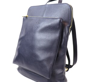 Vera Pelle Navy Blue Italian Leather Convertible Sling Backpack Vera Pelle Leather Exterior Backpack Bags & Handbags for  main image 4