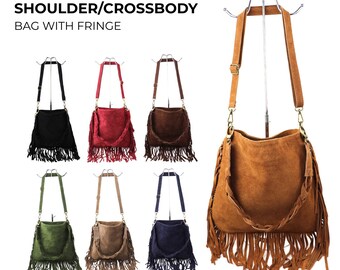 Ladies Fringe Tassel Messenger Bag - Real Suede Leather Crossbody Shoulder Bag