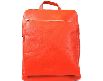Handmade Versatile Italian Pebbled Leather Backpack Orange Casual Backpack for Laptop Backpack Women&#39;s Leather Rucksack Everyday Backpack