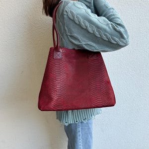 Burgund Wein Italienische Leder Umhängetasche Handgefertigte Leder Shopper Tasche Vielseitige Top Griff Handtasche Elegante Damen Große Tasche für Laptop