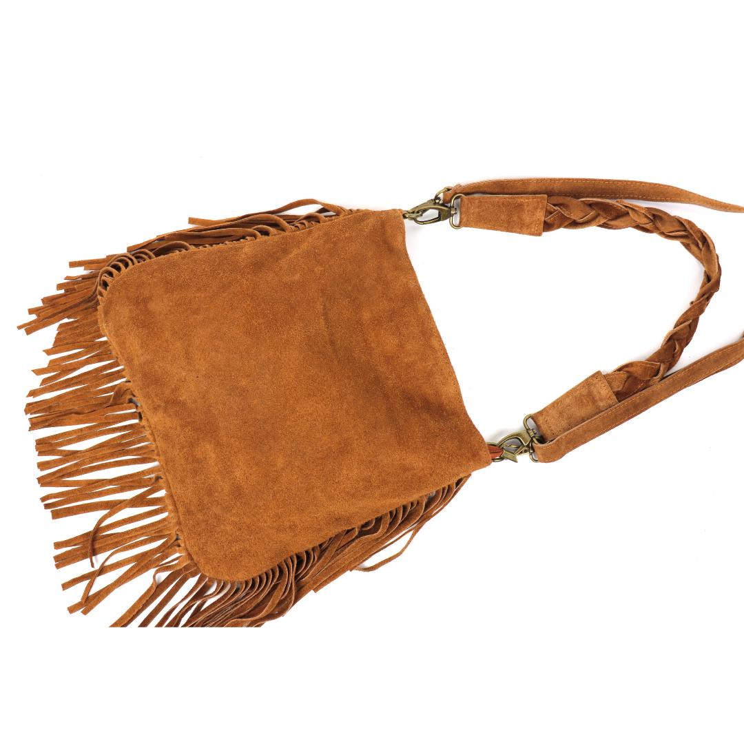 Tan Marina Genuine Italian Suede Bag With Shoulder and