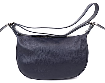 Half Moon Navy Blue Italian Leather Handbag with Detachable Straps Handmade Crossbody Bag Classic Handbag Elegant Women's Everyday Bag