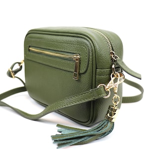 Olive Green Italian Leather Crossbody Bag: Handmade Minimalist Handbag