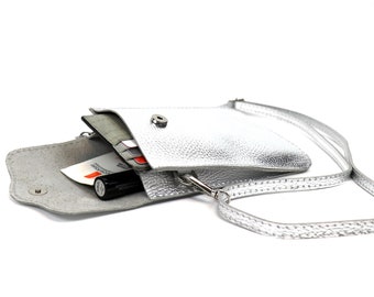 Metallic Silver Crossbody Bag, Lining Options, Zipper