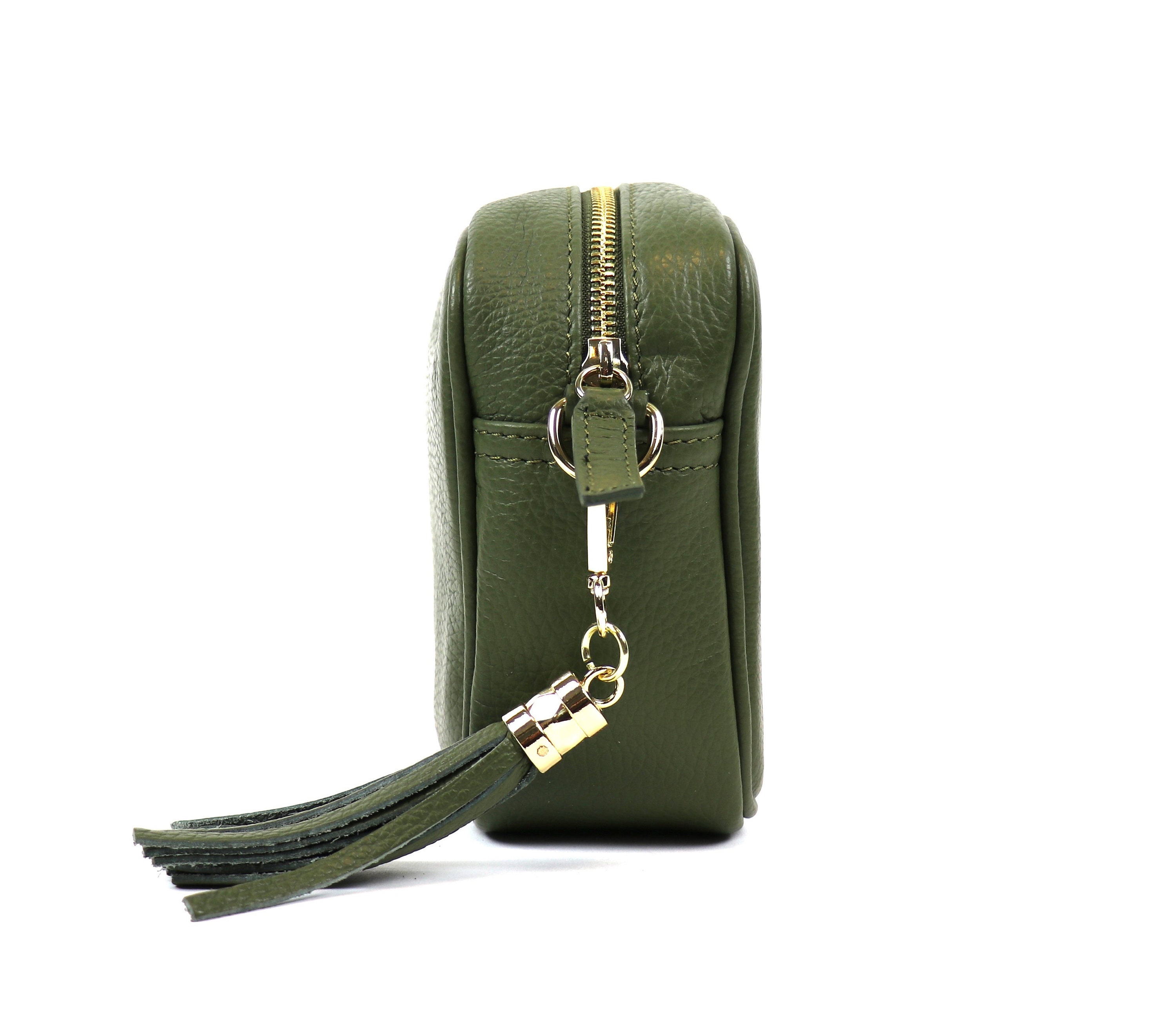 大人気 Olive Green Genuine Italian Pebbled Leather Box Handbag ミュージシャン
