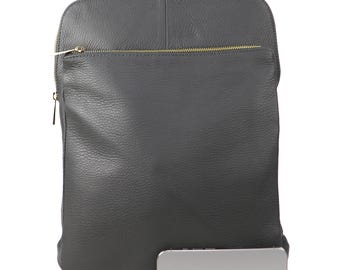 Handcrafted Italian Leather Backpack: Dark Grey Pebbled  display picture 1