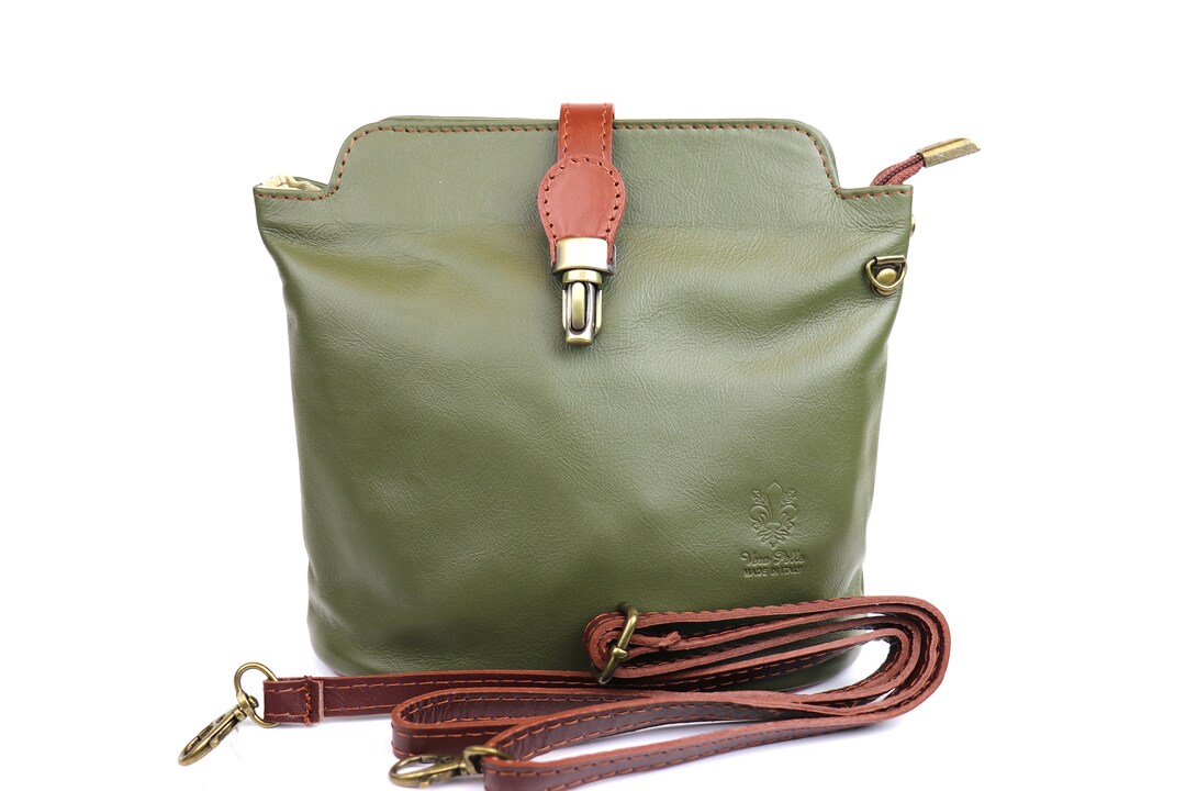 Olive Green Genuine Italian Leather Handbag With Detachable Straps