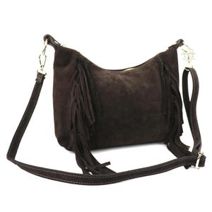 Chocolate Suede Crossbody Bag: Boho Tassel Messenger Purse
