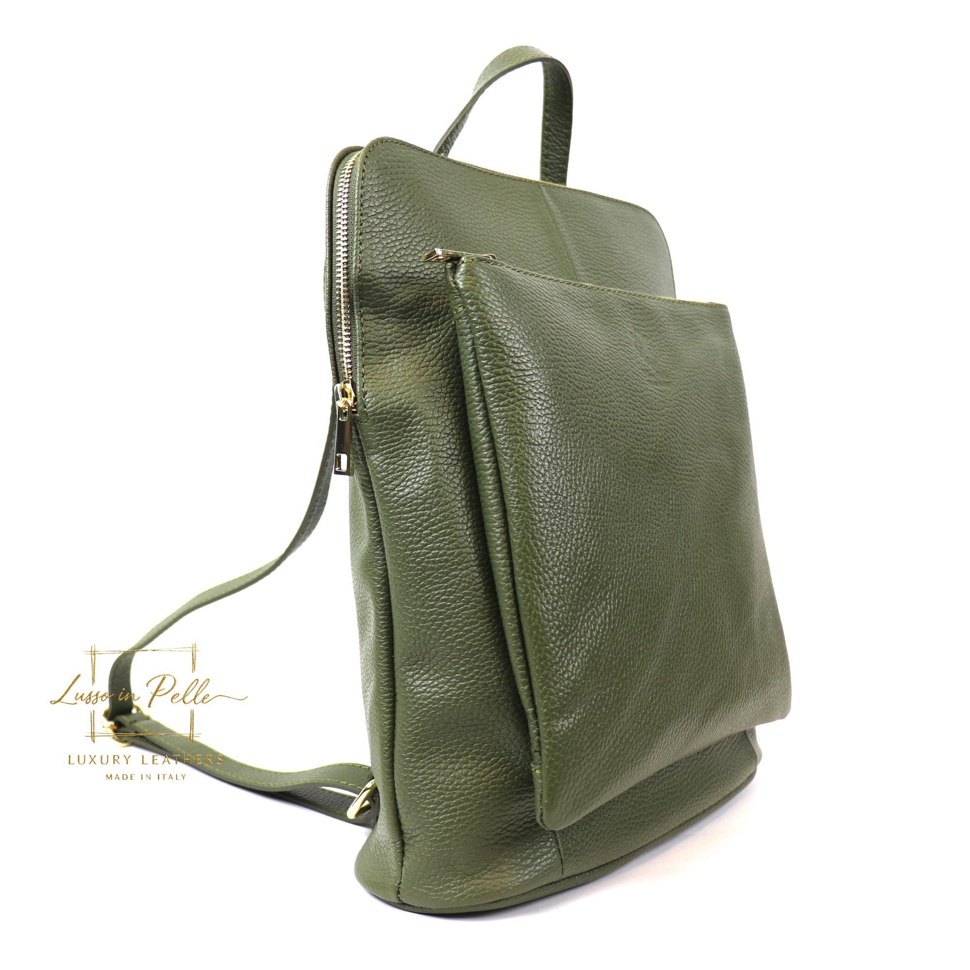 Structured Olive Green Pebbled Leather backpack Bag PEBBLE MINI BACKPACK OLIVE GREEN - Vegan Leather Backpack  main image 2