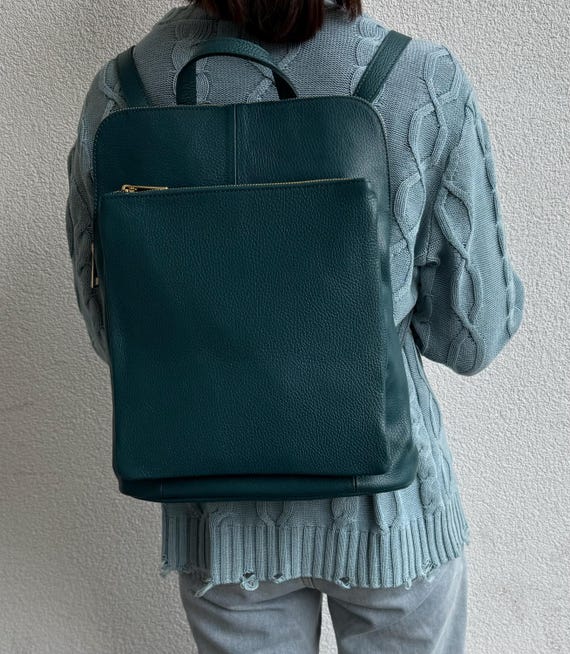 Handmade Italian Leather Backpack: Dark Teal Pebbled  display picture 1