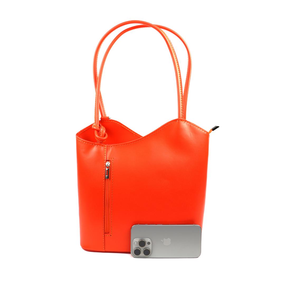 Burnt Orange Italian Leather Convertible Backpack Shoulder  display picture 1