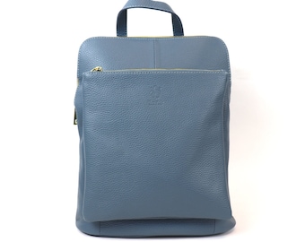 Handmade Versatile Italian Pebbled Leather Backpack Denim Blue Casual Backpack Laptop Backpack Women's Leather Rucksack Everyday Backpack