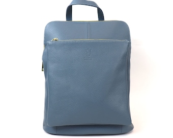 Handmade Versatile Italian Pebbled Leather Backpack Denim Blue Casual Backpack Laptop Backpack Women&#39;s Leather Rucksack Everyday Backpack